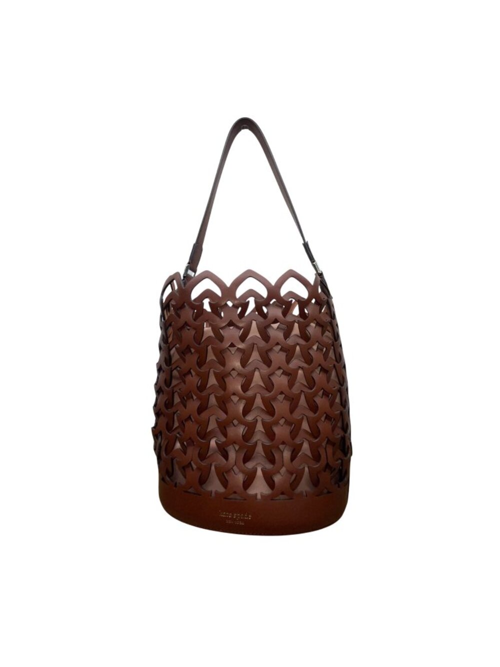 Kate Spade Women’s Brown Leather laser-cut interlocking spade pattern Bucket Bag
